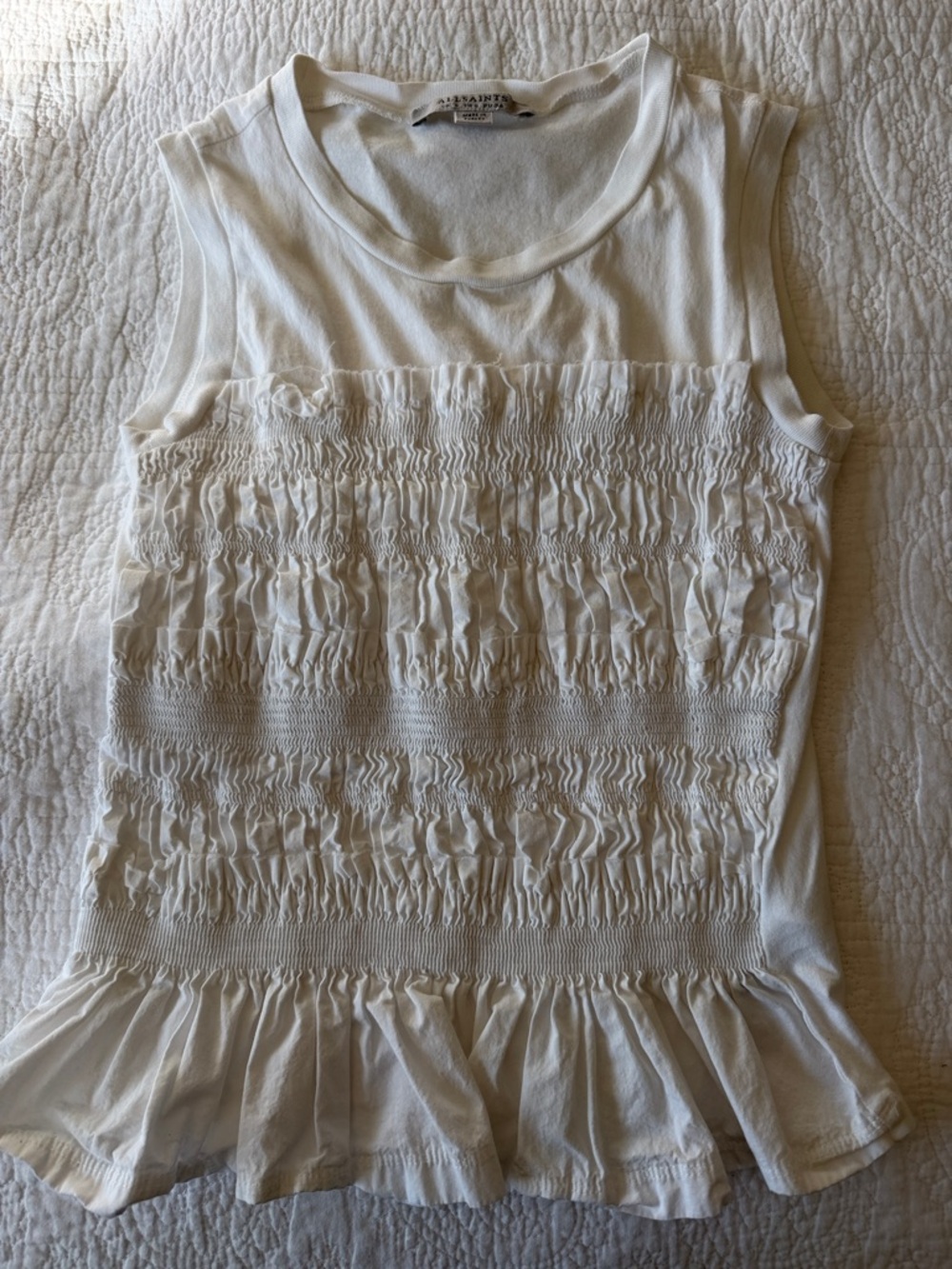 All Saints White Ruched Casual Top